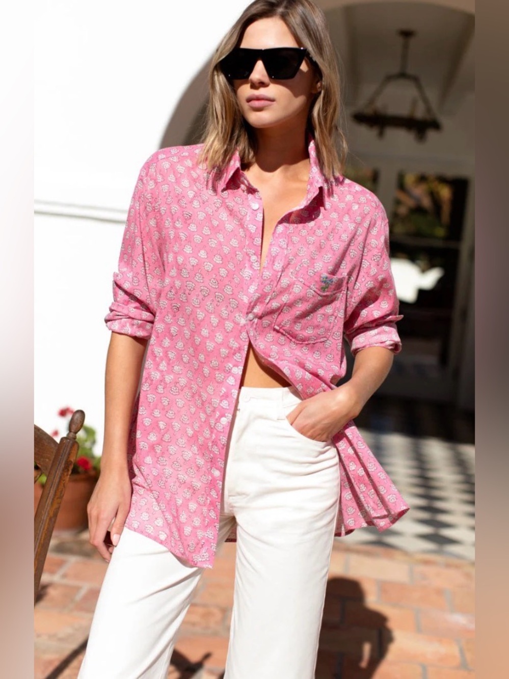 Emerson Fry Ryan Shirt in Cherry Blossom Blush Print— Womens XS